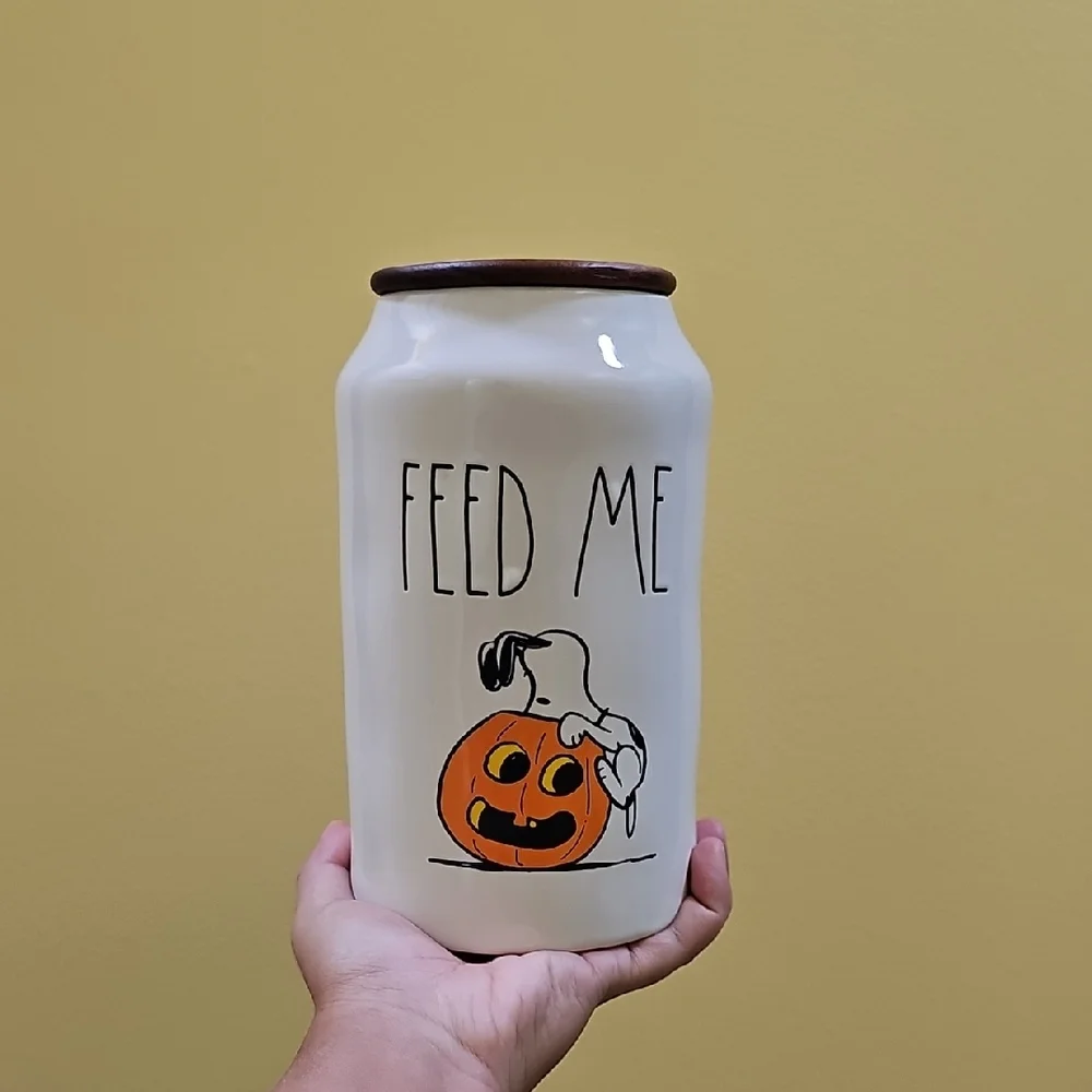 💕2XHOST PICK💕Rae Dunn Peanuts 'Feed Me' Snoopy Pumpkin Treats Container